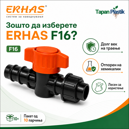 ERHAS F16 Чеп/Вентил за Вода – Пакет 10 парчиња