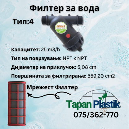 Филтер за Вода Тип:4 - Мрежа Филтер
