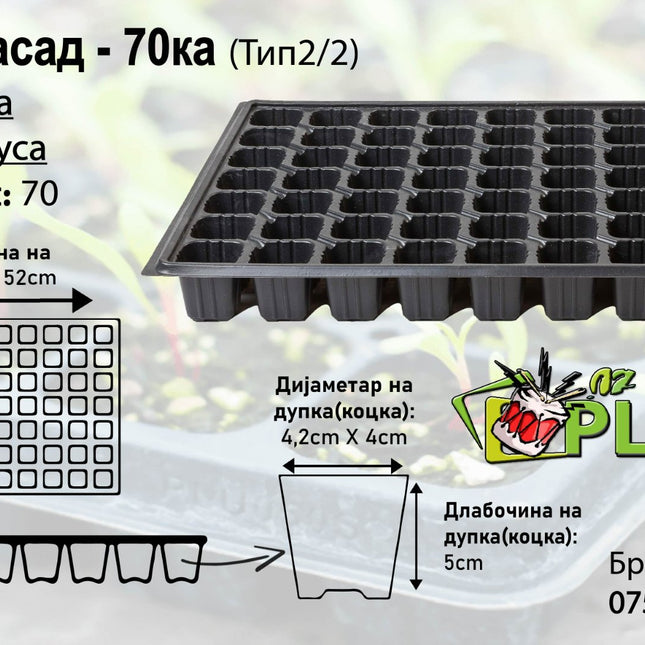 Seedling Trays - 70 cells - Cube/Short - Type 2/2